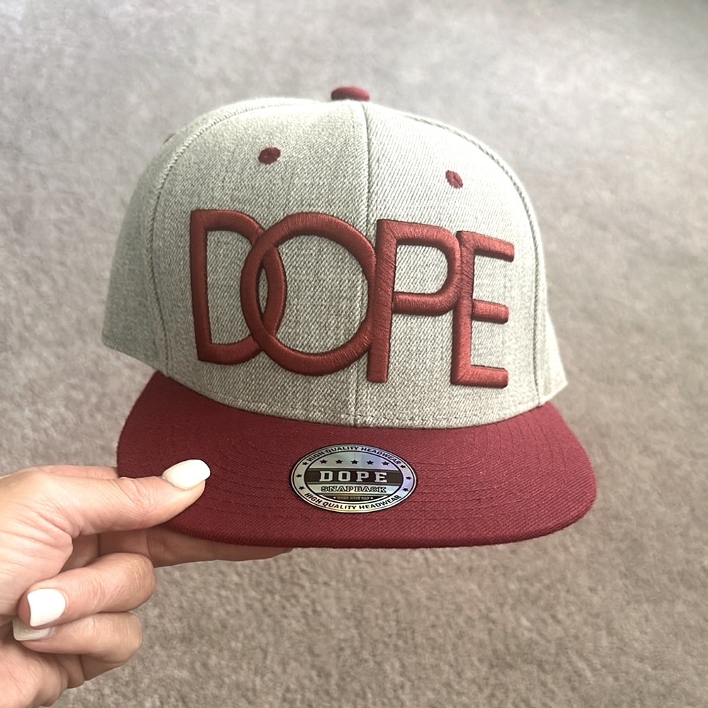 DOPE Burgundy and Gray Snapback Cap